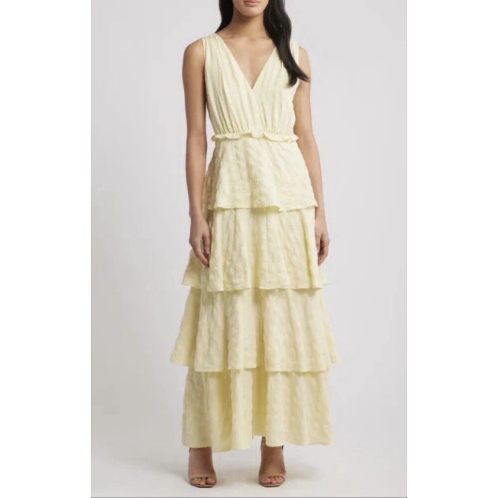 Chelsea28 Butter Yellow Tiered Ruffle Maxi Dress Women’s Size Large
